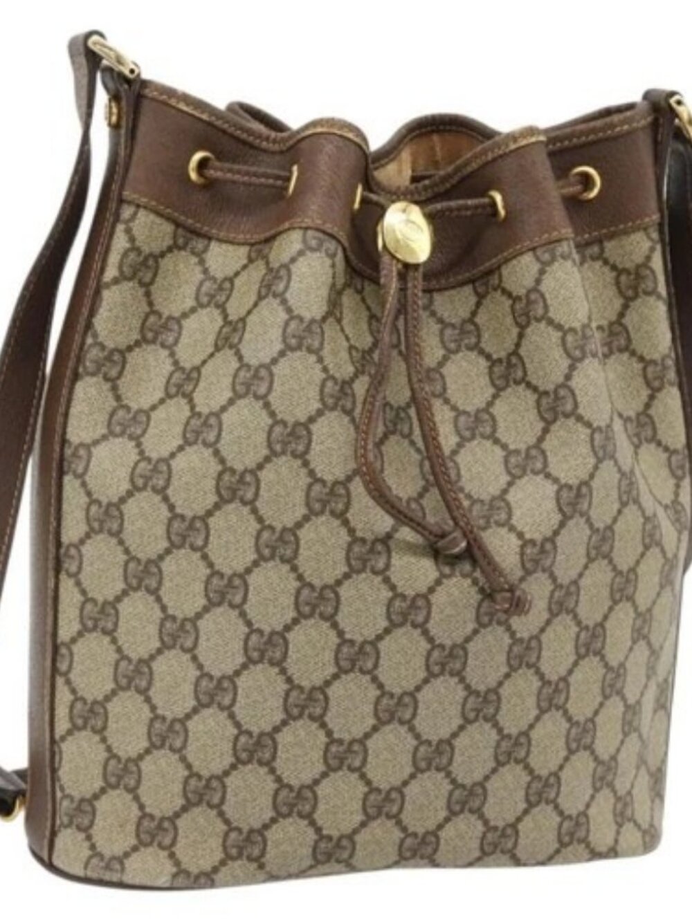 GUCCI GG Supreme Shoulder Bag PVC Beige Gold 001 115 6179 4023 Auth 182381 - Picture 1 of 16